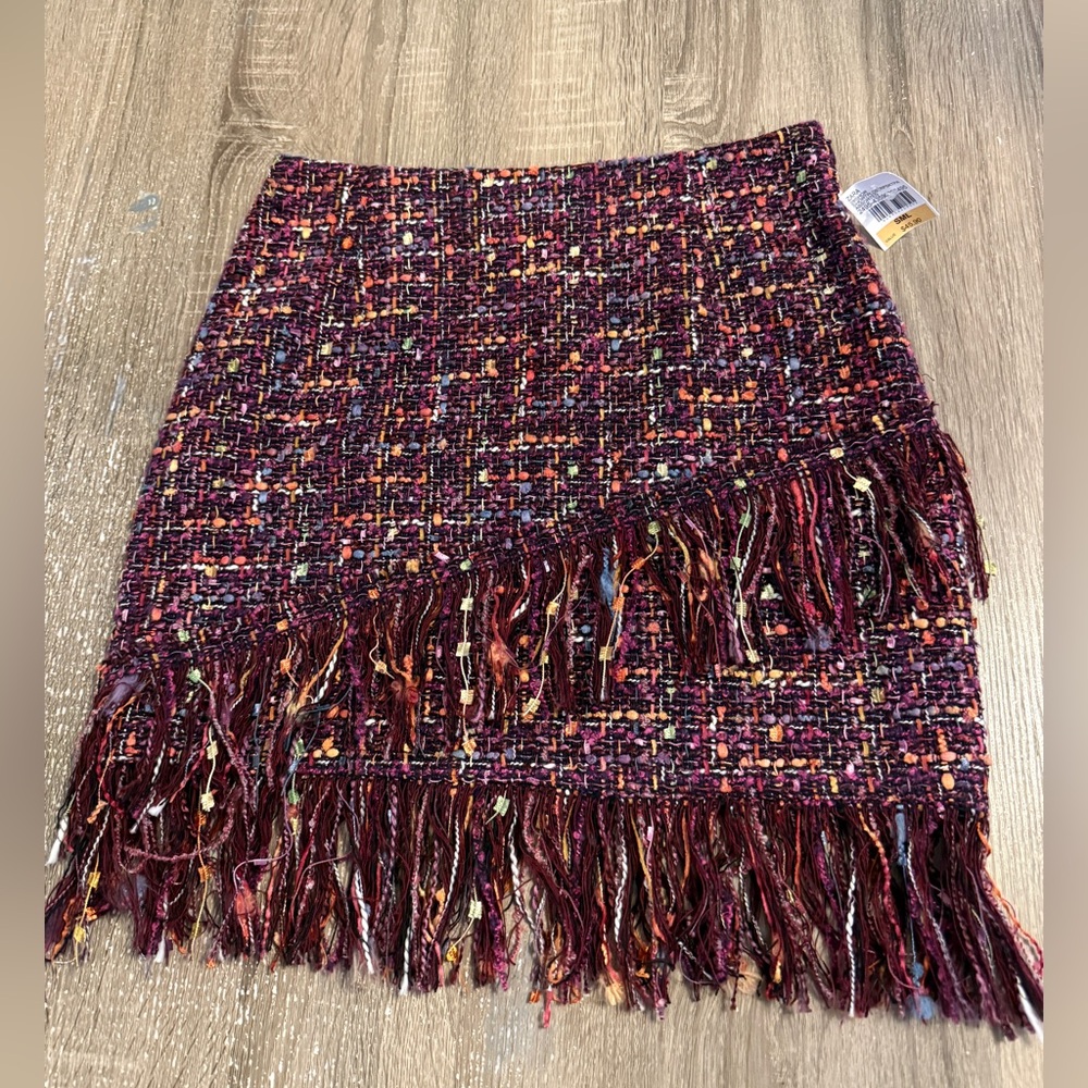 Zara Burgundy Multicolor Tweed Pencil Skirt